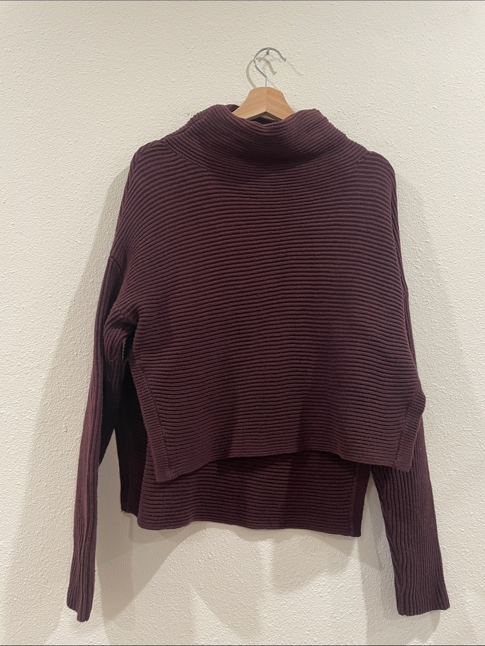 All Saints Plum Purple Funnel Neck Ribbed Turtleneck Sweater 100% Cotton Medium